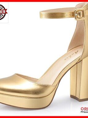 Black Platform Closed Toe Heels, 4 Inch Block Heels, Adjustable Strap, Padded